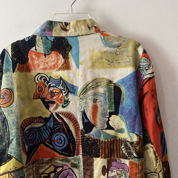 Kaktus Sz S Art to Wear Picasso Cubist Portraits Funky LS Lined Blazer Jacket - Picture 13 of 13